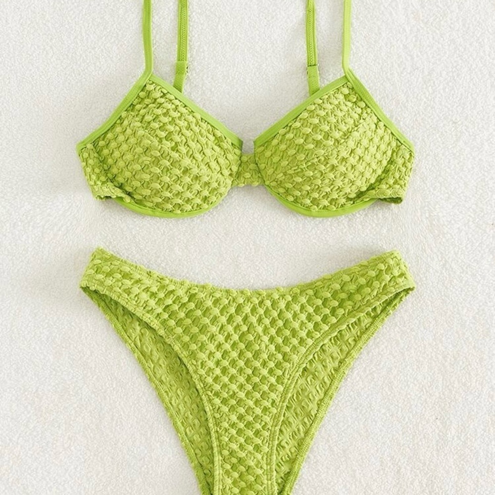 Green Textured Bikini Set Size Small